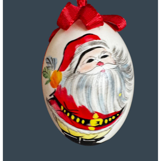 Hand Painted Eggshell Ornament Santa Multicolor 2.5 Inch