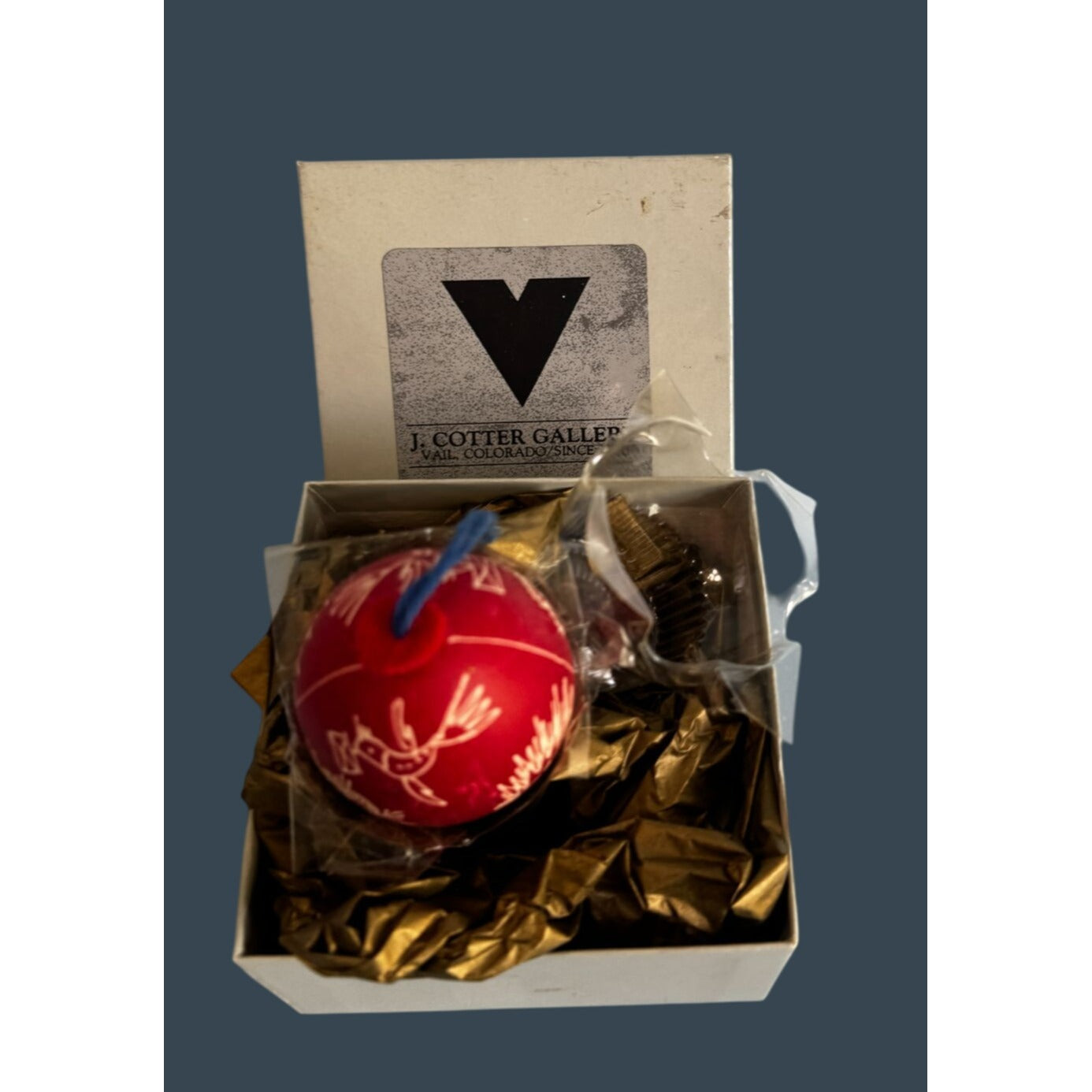 J Cotter Gallery Etched Red Eggshell Ornament Hand Made Bird Floral 2 1/2"