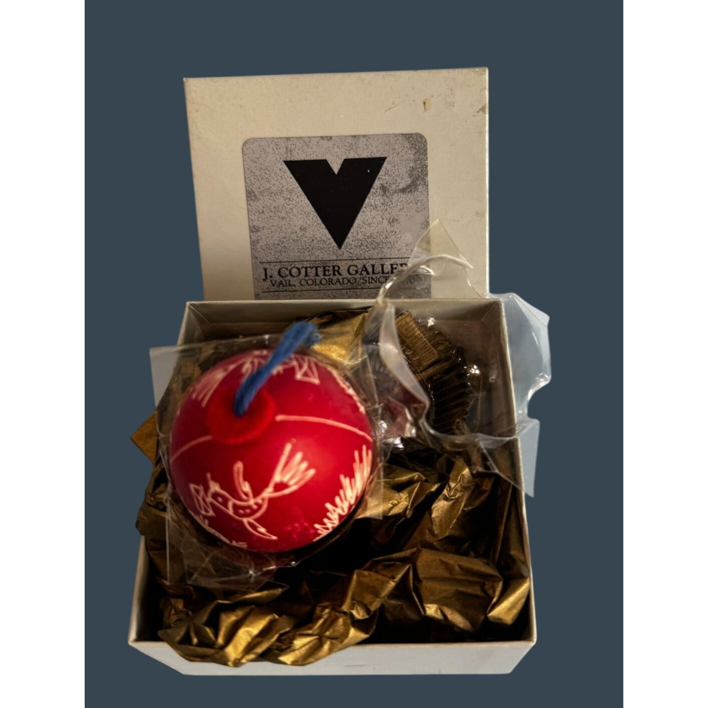 J Cotter Gallery Etched Red Eggshell Ornament Hand Made Bird Floral 2 1/2"