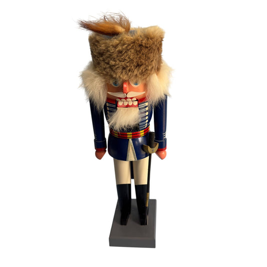 British Hussar Soldier Nutcracker By KWO Erzgebirge Germany 10 1/4"  W/Fur Hat