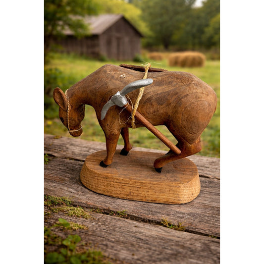 Elmer Groth Carved Wood Donkey Mule Folk Art Sculpture Davenport Iowa 1977 6"