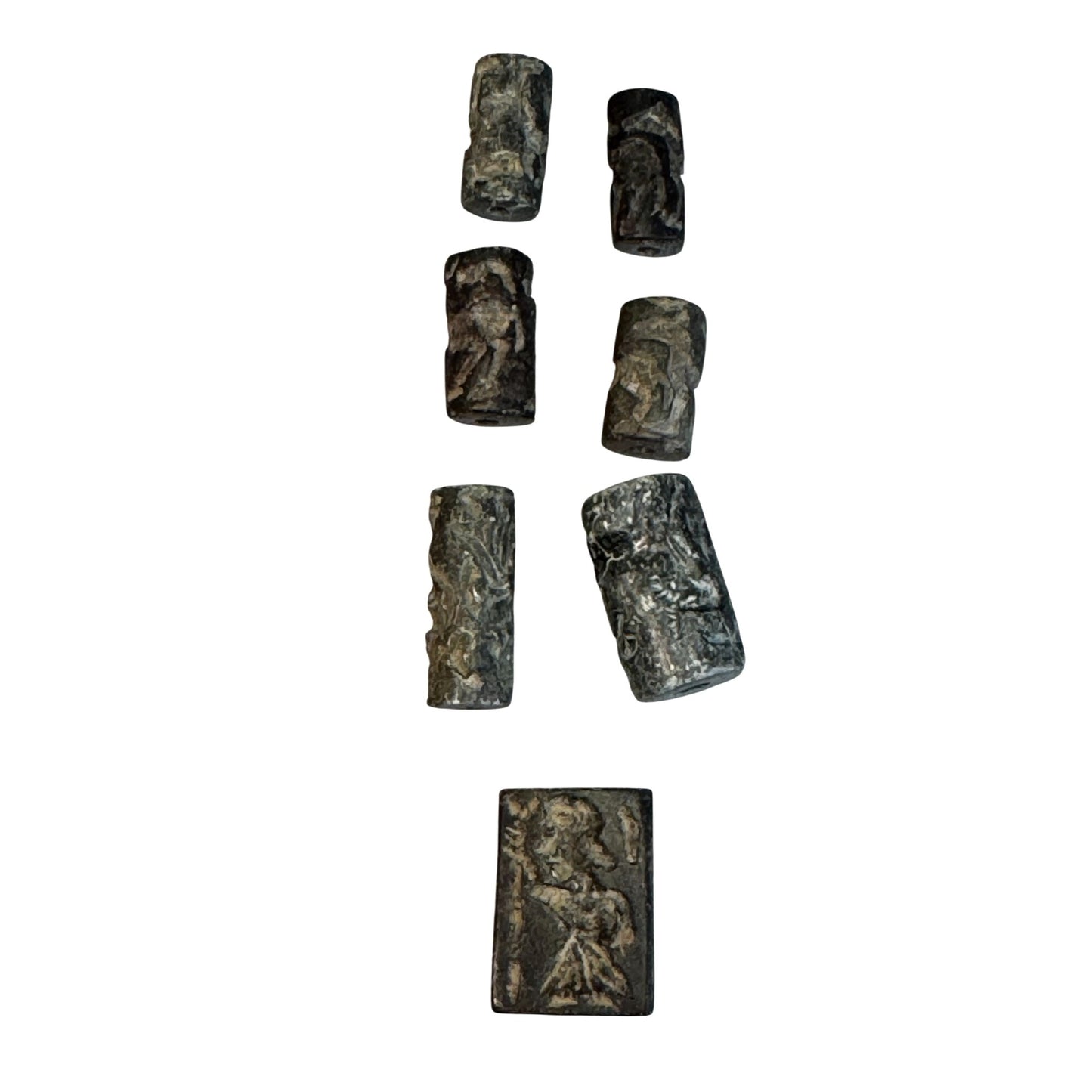 Antique Carved Stone Seal & Amulet Beads Indo-Persian Afghan Figures 7-Piece Lot