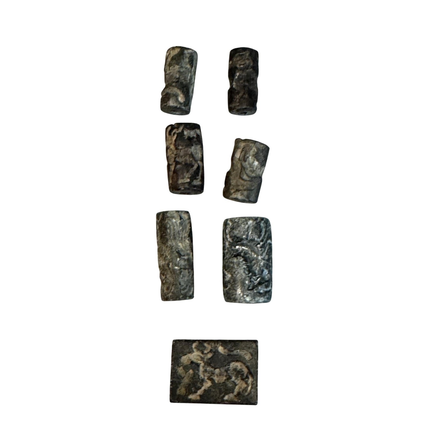 Antique Carved Stone Seal & Amulet Beads Indo-Persian Afghan Figures 7-Piece Lot