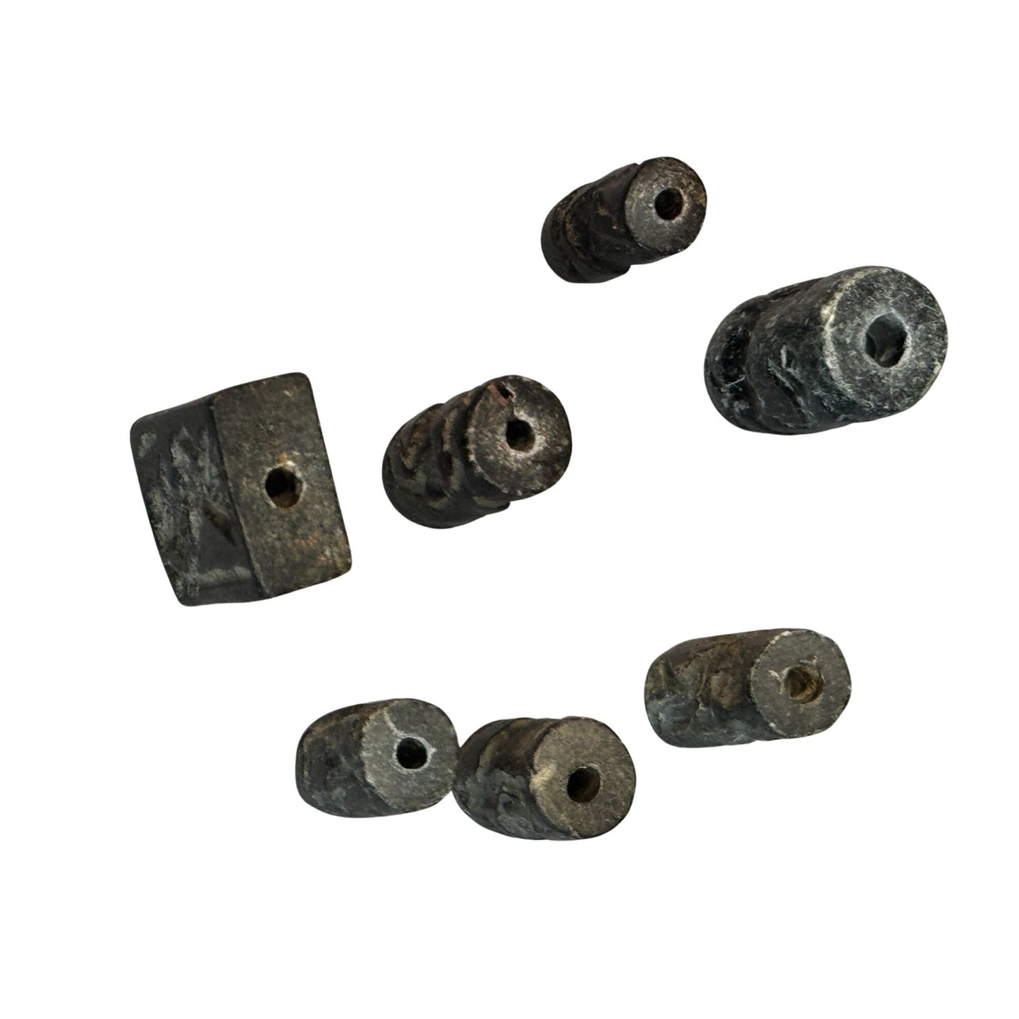 Antique Carved Stone Seal & Amulet Beads Indo-Persian Afghan Figures 7-Piece Lot