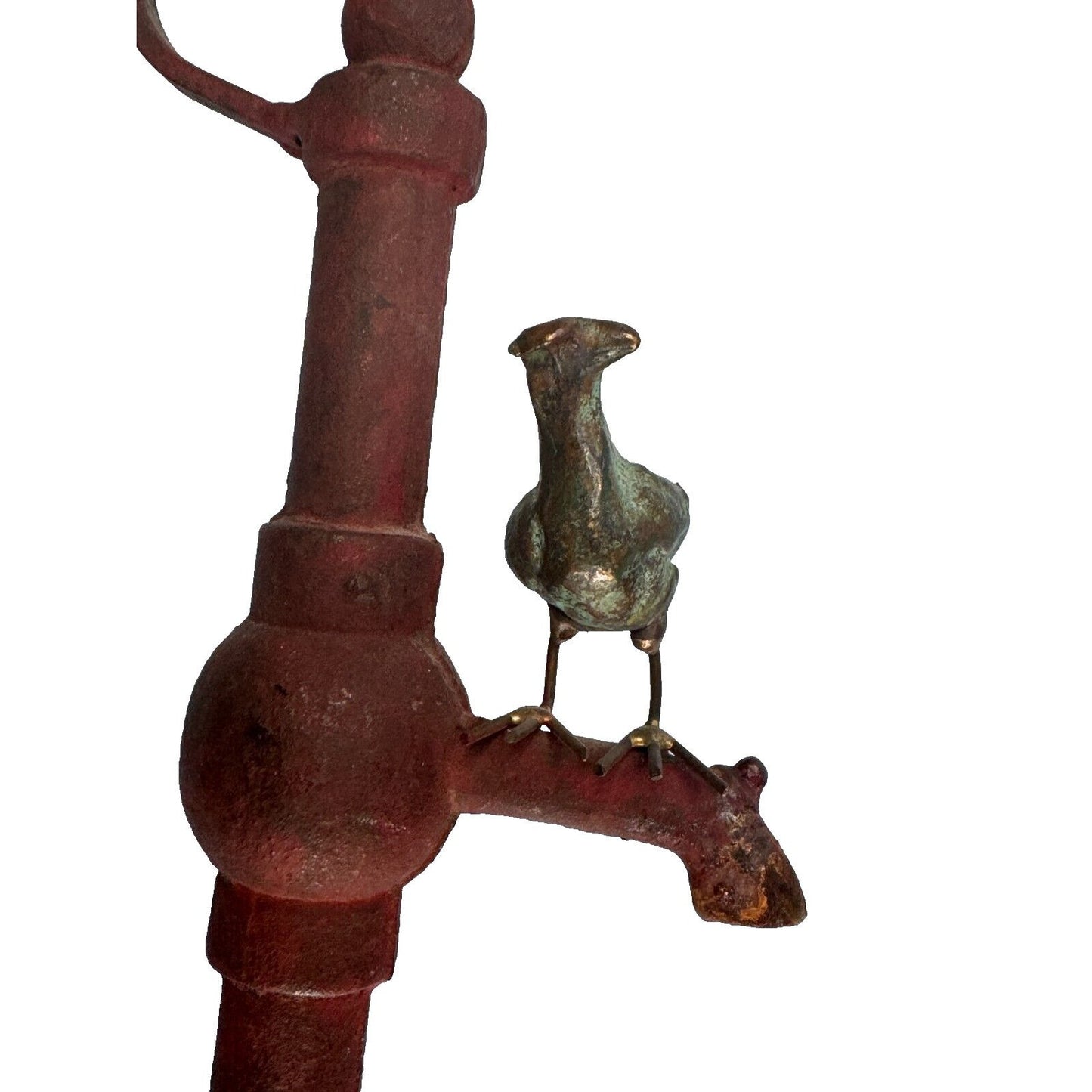 Vintage Signed Curtis (C) Jere Antique Waterpump w/Rooster Cast Iron Folk Art