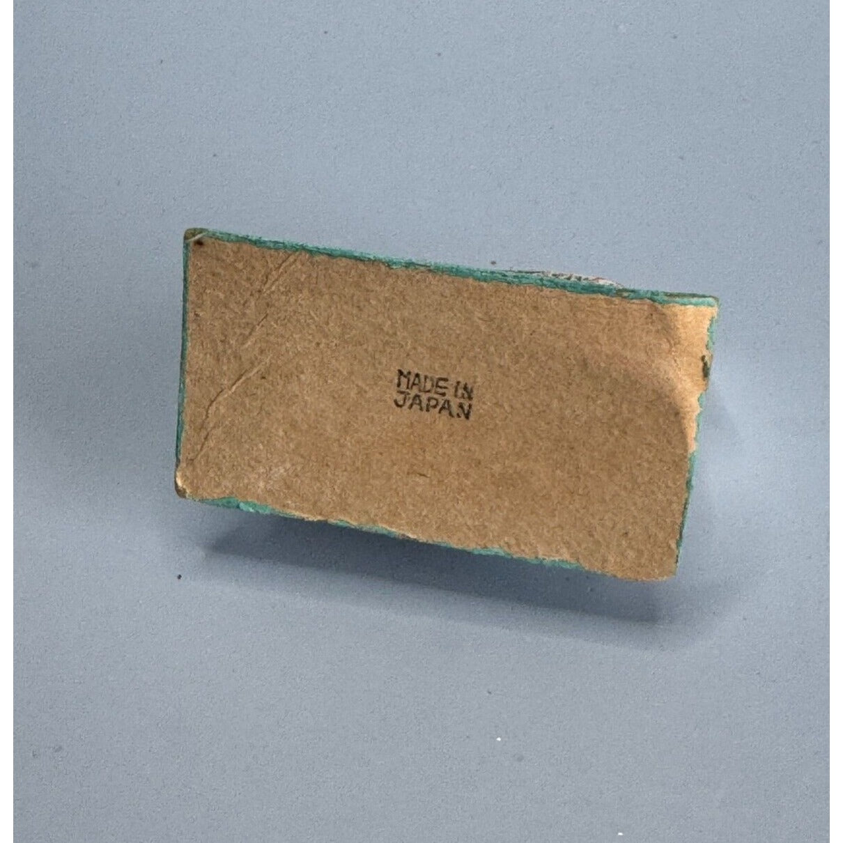 Vintage Putz Cardboard Christmas House Ornament With Blue Base Pink Flocked Roof