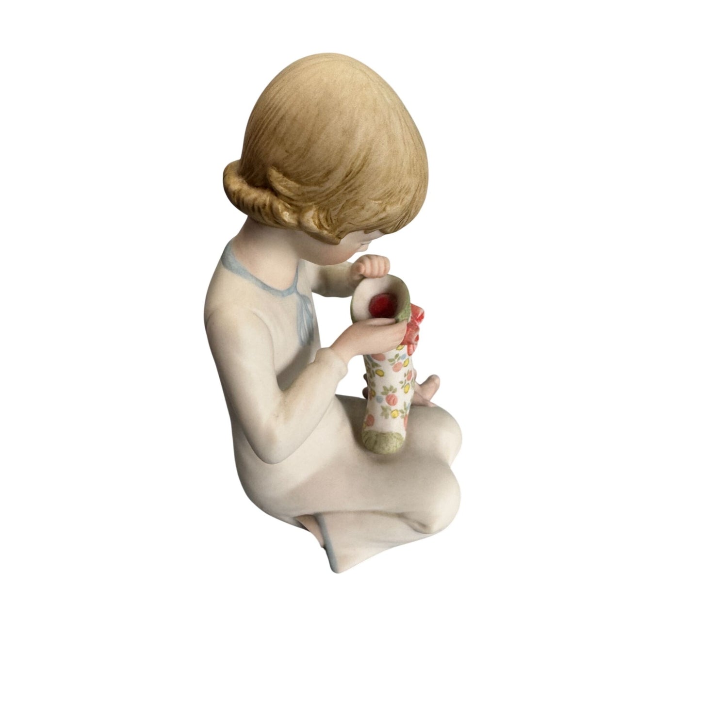 Cybis 1981 Holiday Child Figurine Teddy Bear Christmas Stocking 6" Rare