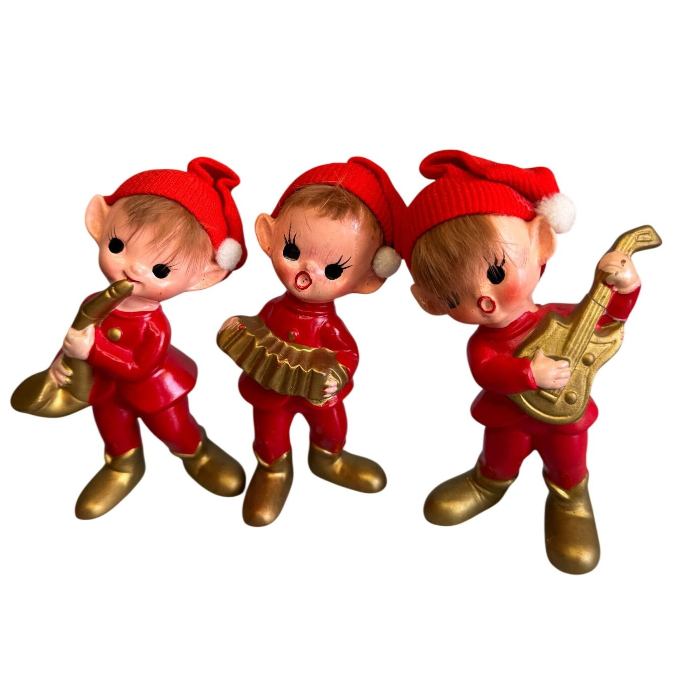 Vintage Inarco Japan Christmas Elf Figurines Set 3 Musicians 4 1/2"
