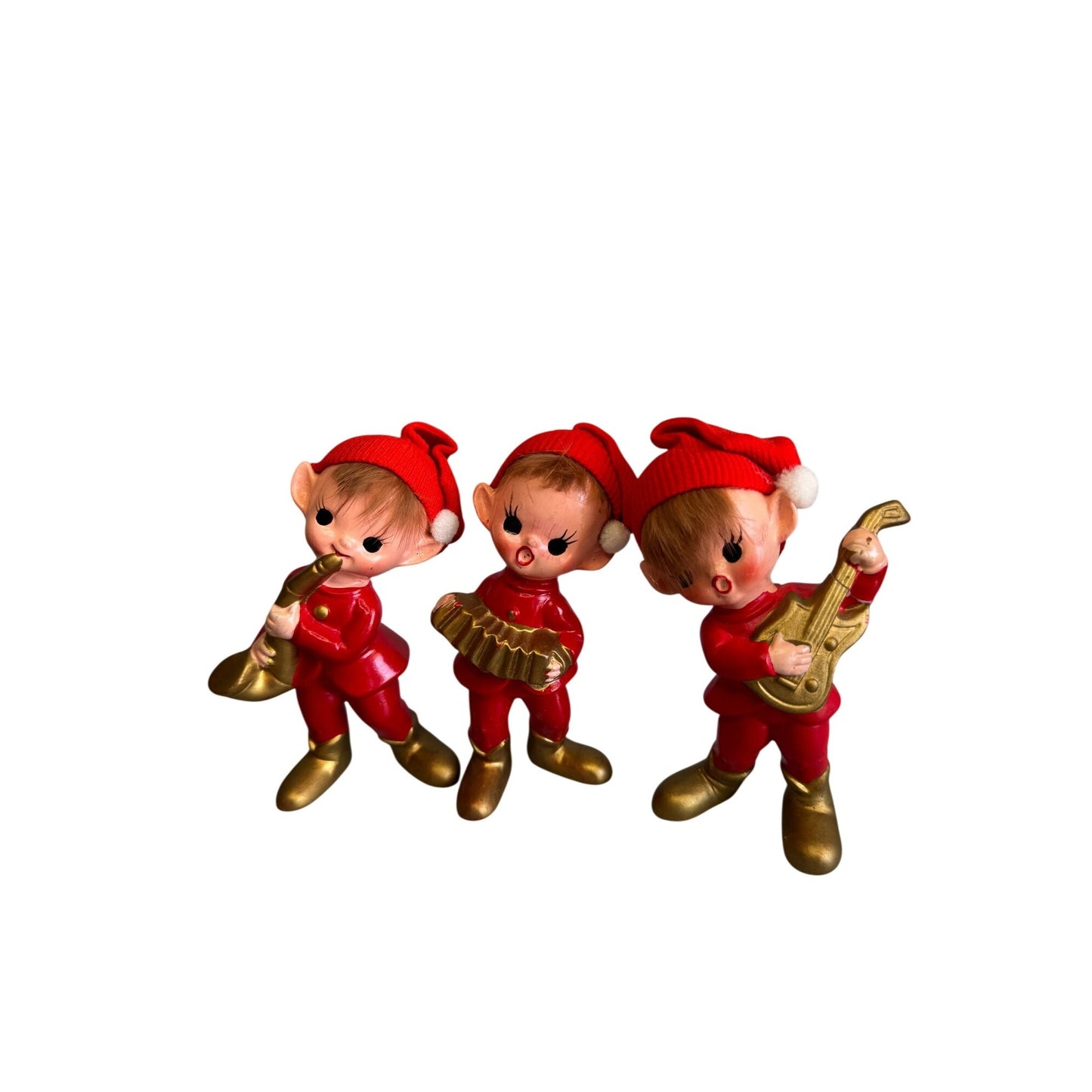 Vintage Inarco Japan Christmas Elf Figurines Set 3 Musicians 4 1/2"