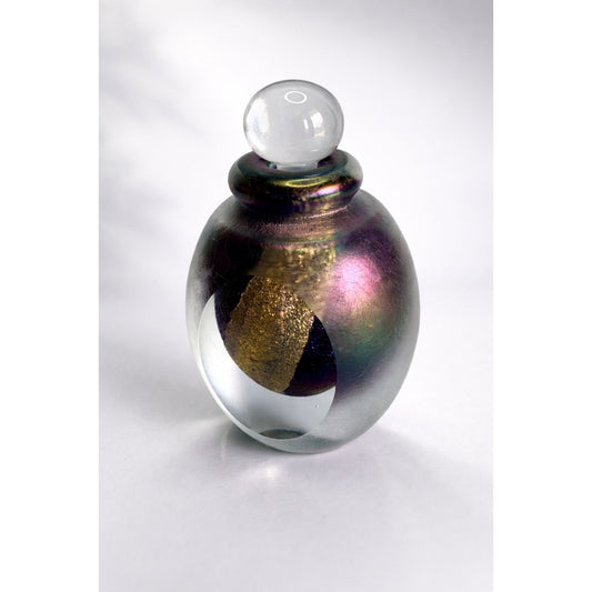 Eickholt Studio Glass Perfume Bottle Iridescent Gold Signed 1994 4.5" Ohio USA