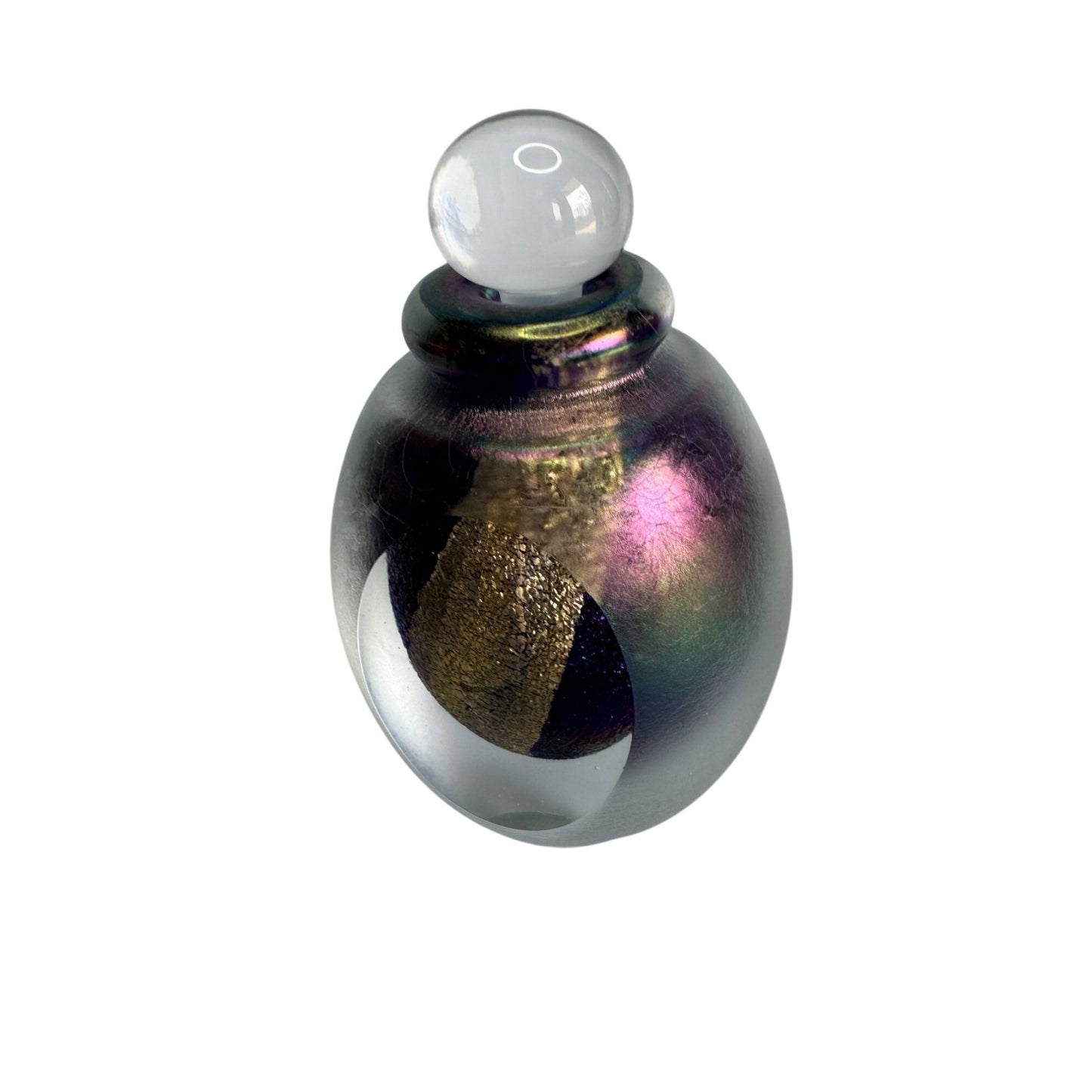Eickholt Studio Glass Perfume Bottle Iridescent Gold Signed 1994 4.5" Ohio USA