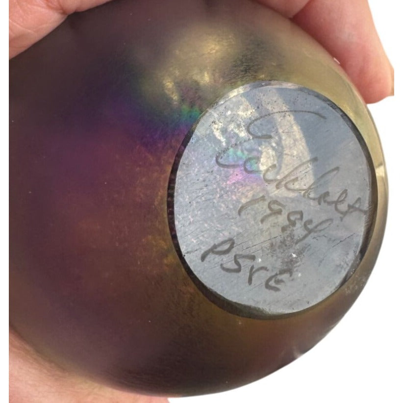 Eickholt Studio Glass Perfume Bottle Iridescent Gold Signed 1994 4.5" Ohio USA