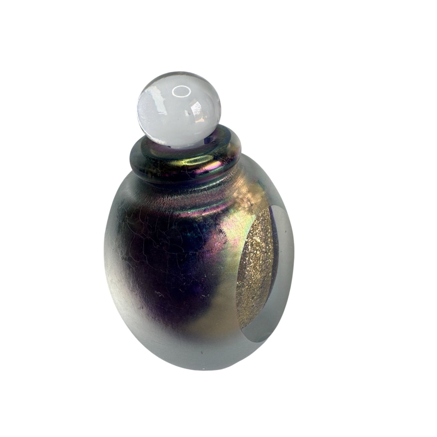 Eickholt Studio Glass Perfume Bottle Iridescent Gold Signed 1994 4.5" Ohio USA