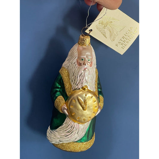 Patricia Breen "Round Midnight Santa" Blown Glass Ornament 5 3/4" 1996