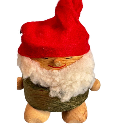 Vintage Handmade Wooden Christmas Gnome Figurine Red White Wool Nordic Sweden