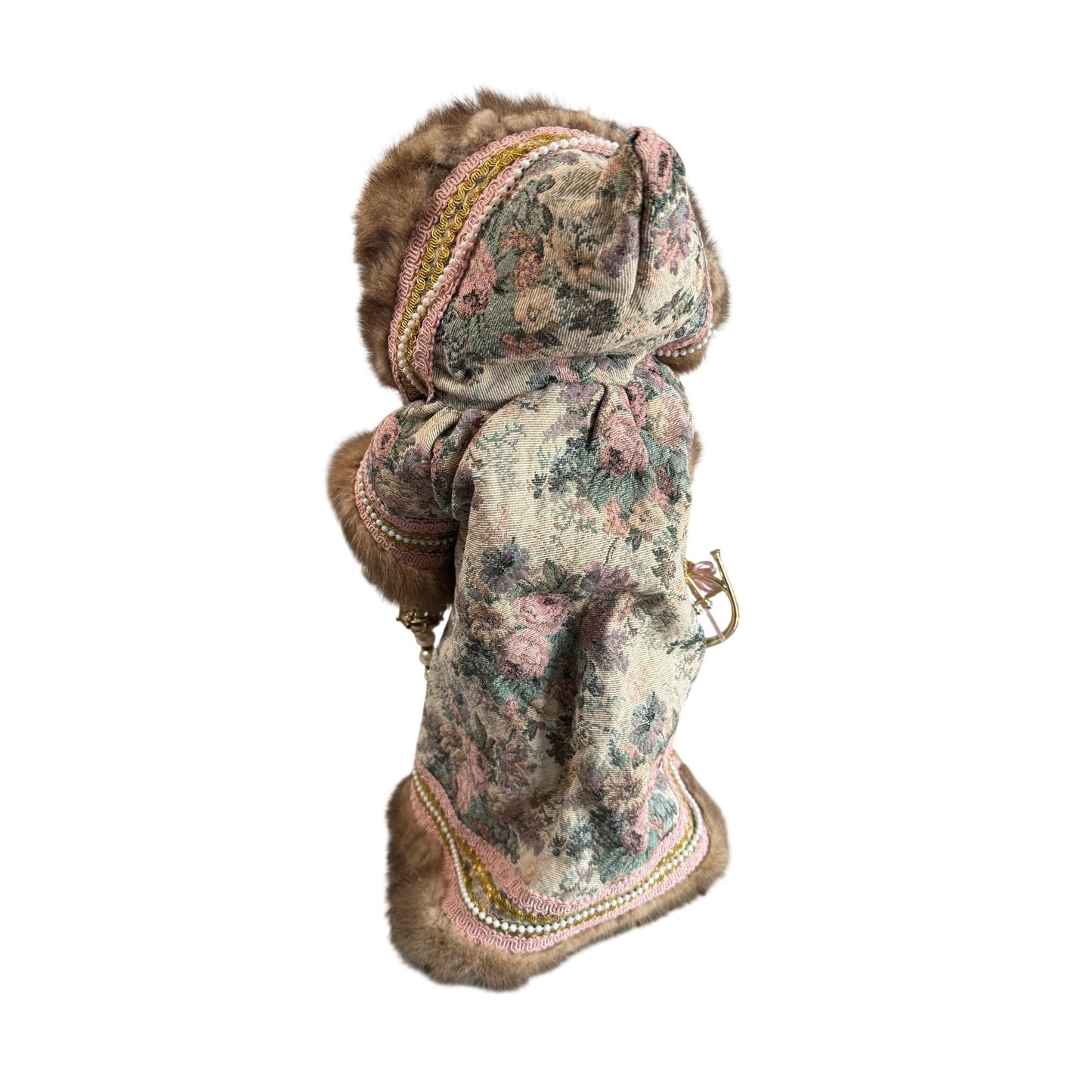 Martha Pippen Pere Noel France Santa Figure 1995 Floral Fur Trim Wood Base 19"