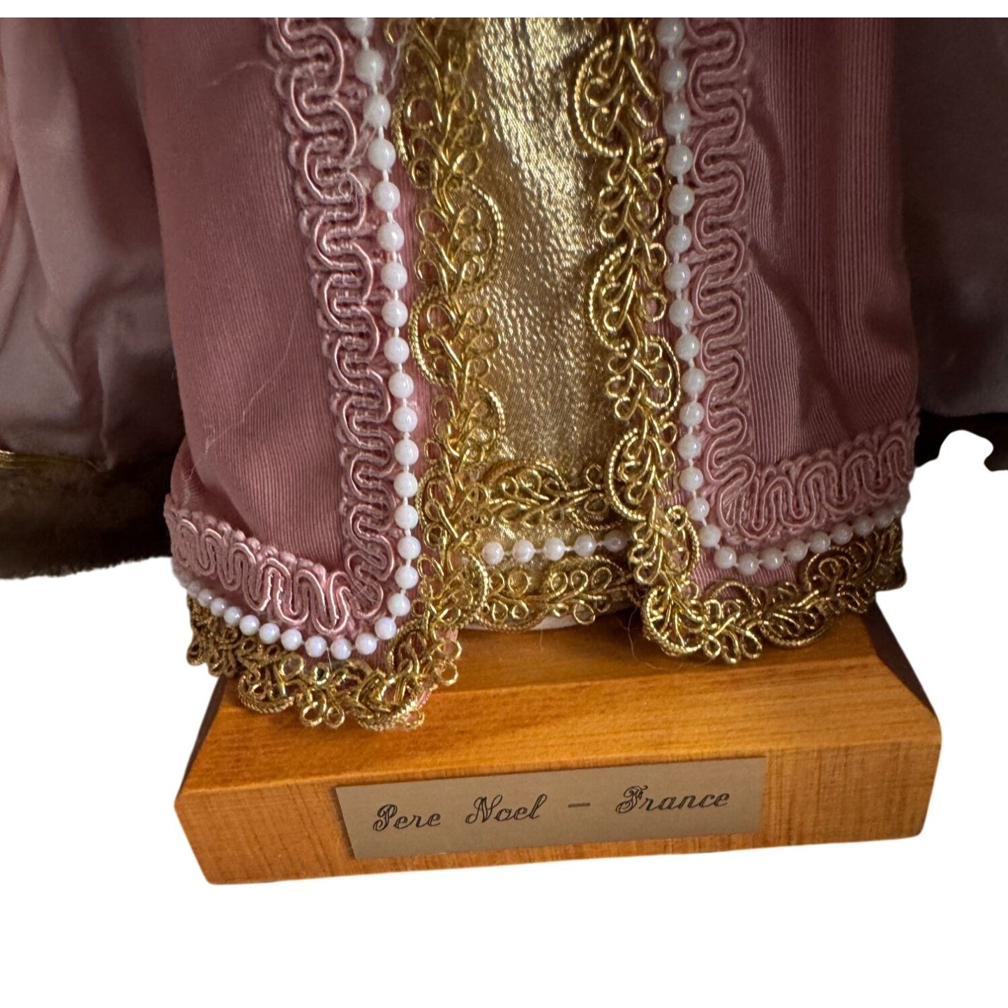 Martha Pippen Pere Noel France Santa Figure 1995 Floral Fur Trim Wood Base 19"