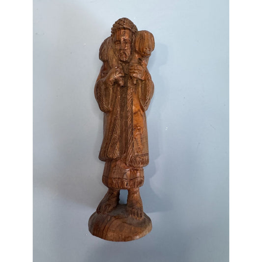 Vintage Olive Wood Shepherd With Sheep Figurine Handcrafted Bethlehem