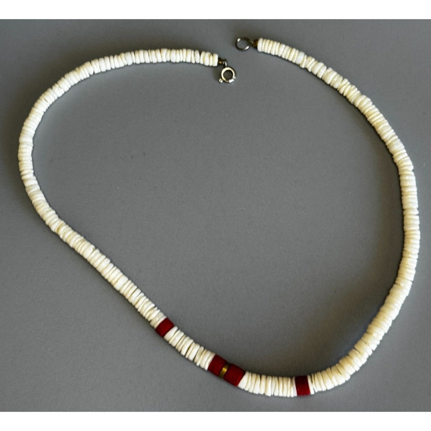 Vintage Spiny Oyster Shell Heishi Necklace Red Accents 16 Inches Southwestern