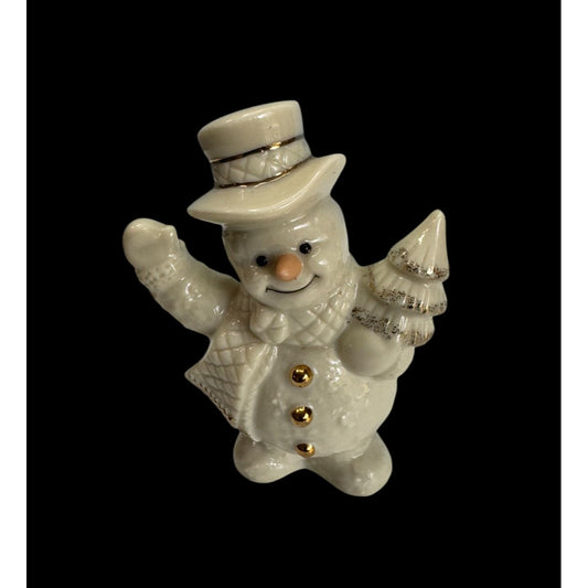 Title  Lenox Snowman Figurine Ivory Porcelain Gold Accents 3.75 Inch Holiday Decor