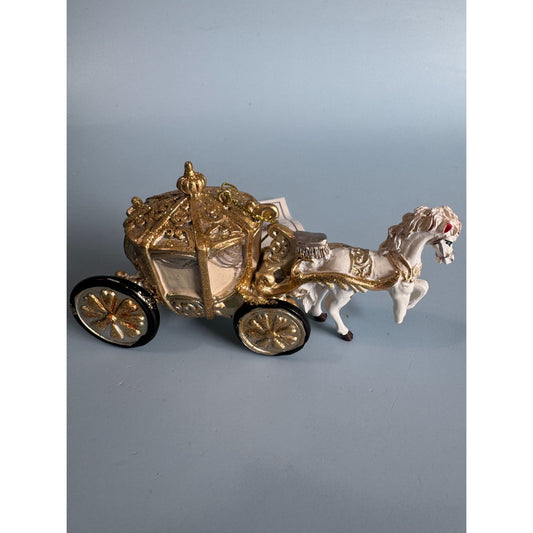 Horse Drawn Carriage Ornament 24K Gold Wash 4 1/2" Made In Germany