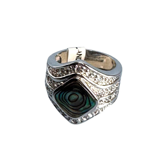Rhodium Electroplated Ring  Abalone Shell Cubic Zirconia Accents Size 6 NWT