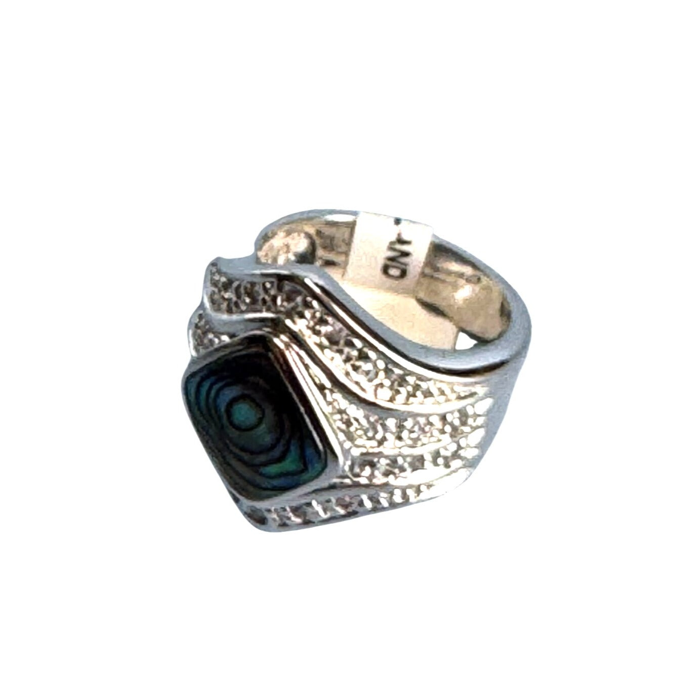 Rhodium Electroplated Ring  Abalone Shell Cubic Zirconia Accents Size 6 NWT