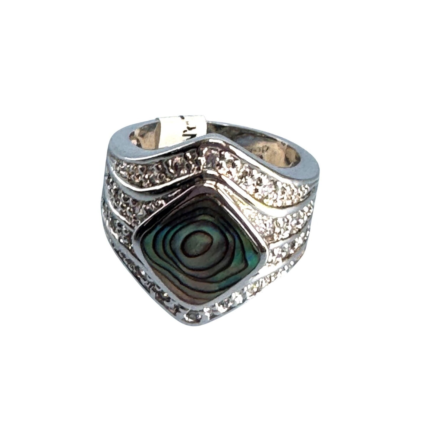 Rhodium Electroplated Ring  Abalone Shell Cubic Zirconia Accents Size 6 NWT