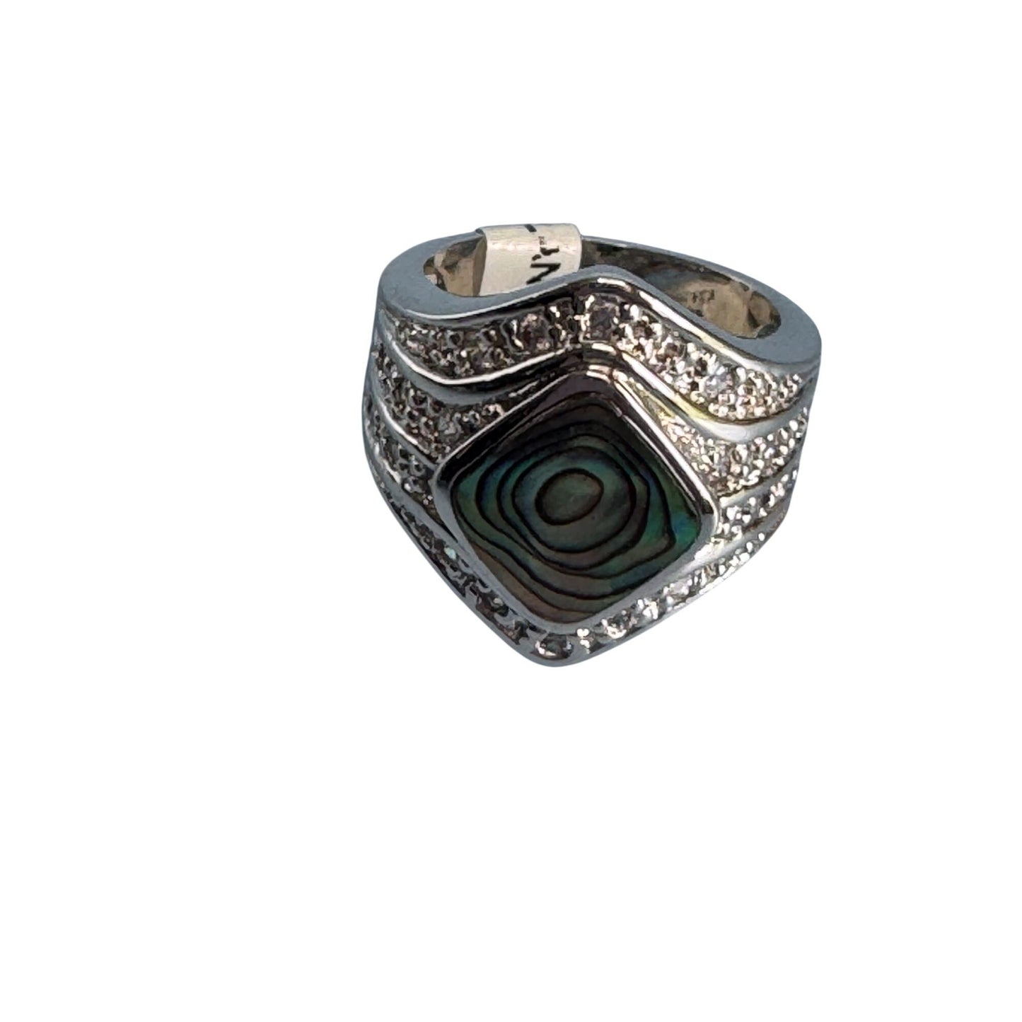 Rhodium Electroplated Ring  Abalone Shell Cubic Zirconia Accents Size 6 NWT