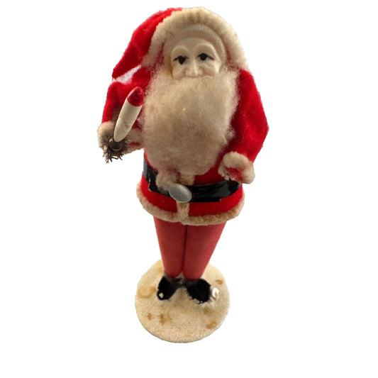 Vintage Red Chenille Spun Cotton Santa Figurine 5.5" With Candle Decoration Japan Handmade Collectible Holiday Display