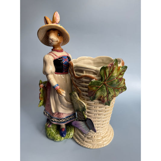 Fitz & Floyd Old World Girl Rabbit Utensil Holder Figurine 11"