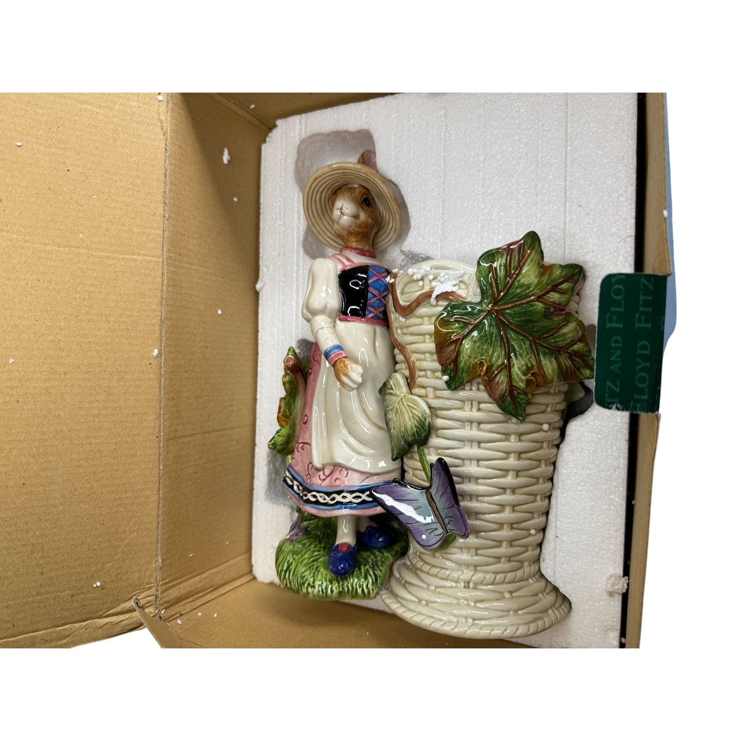 Fitz & Floyd Old World Girl Rabbit Utensil Holder Figurine 11"