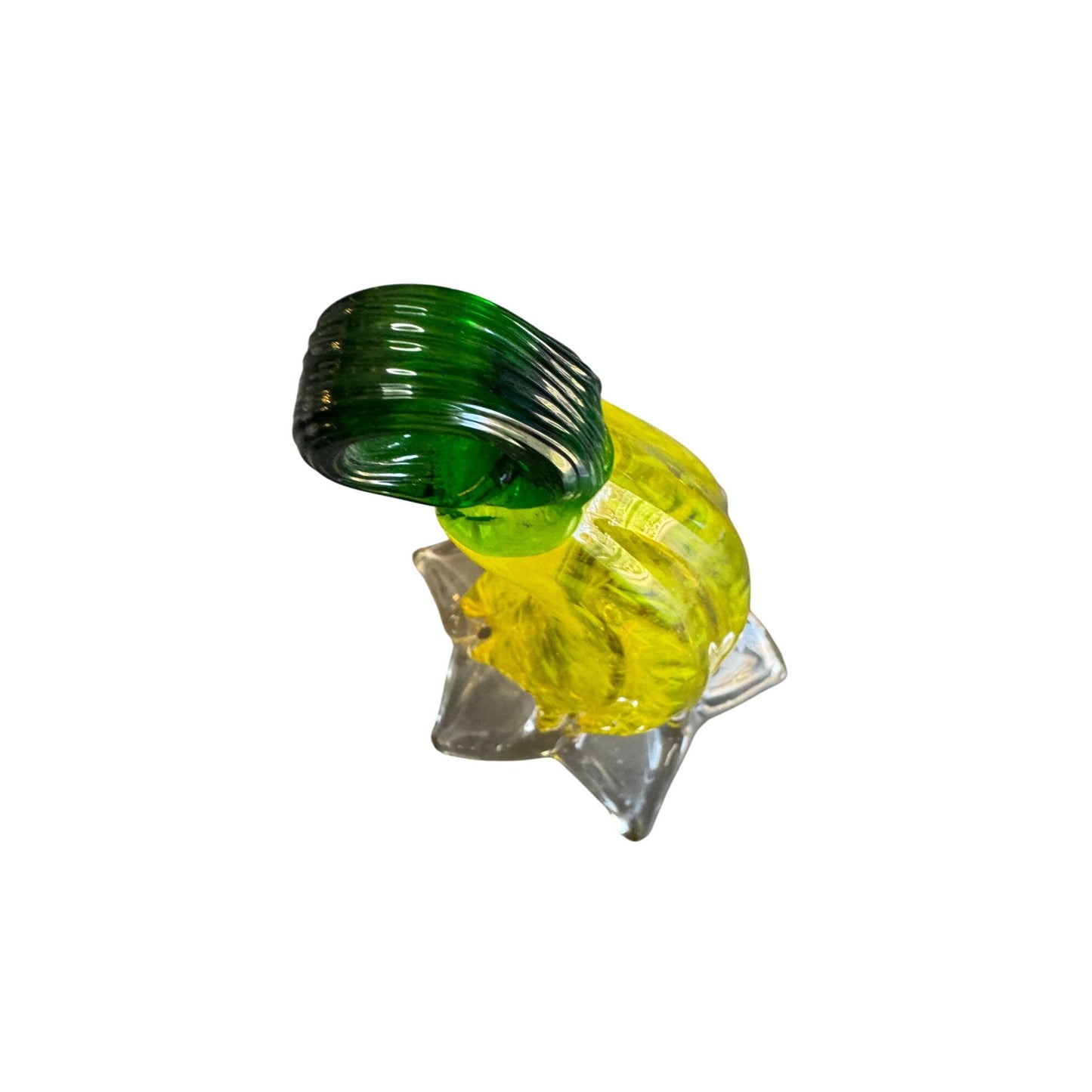Hand Blown Art Glass Tulip Style Sculpture Yellow Green Loop Top 8" 5" Wide