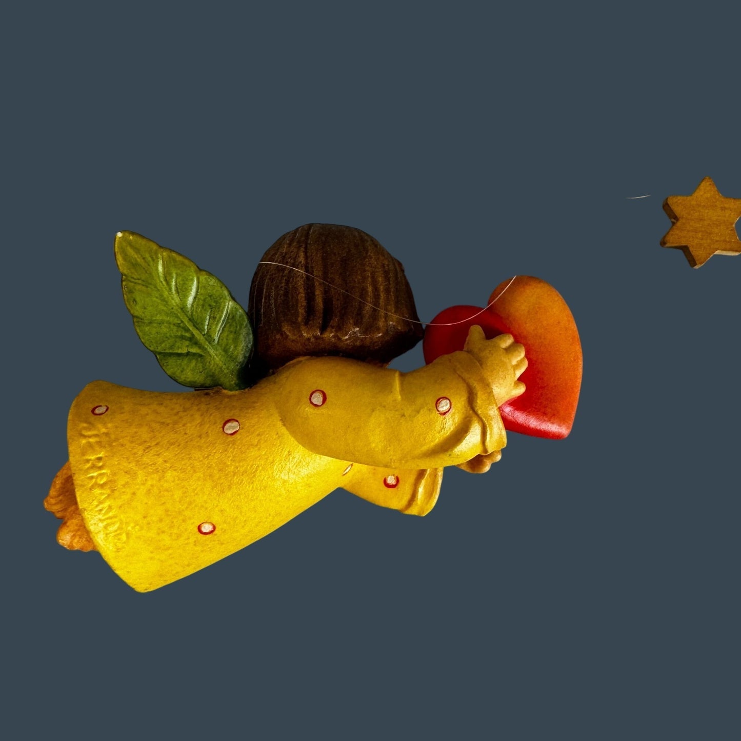 Anri Ferrandiz Flying Angel With Red Heart Hand Painted Resin Christmas Ornament Italy 4"