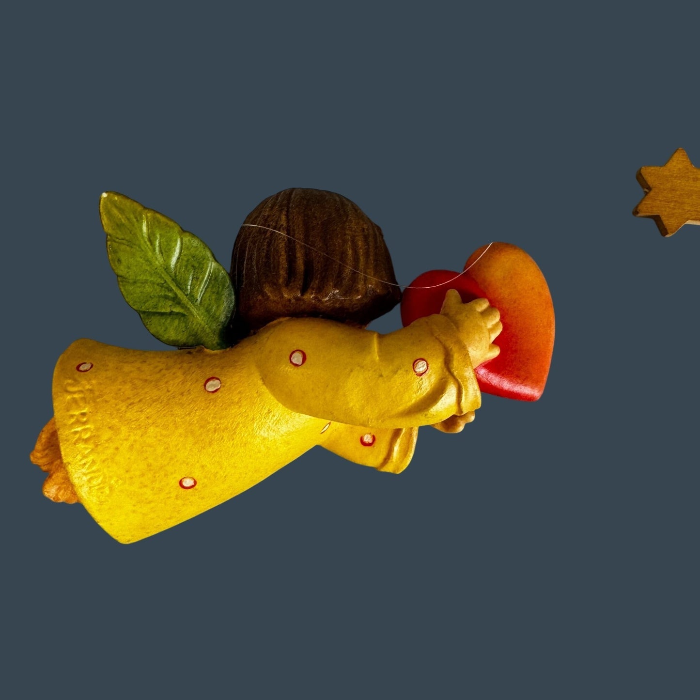 Anri Ferrandiz Flying Angel With Red Heart Hand Painted Resin Christmas Ornament Italy 4"