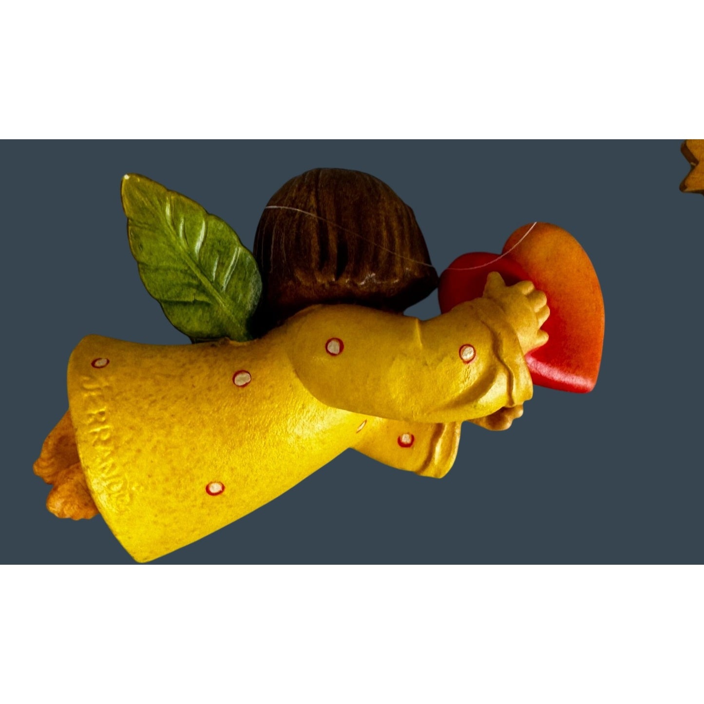 Anri Ferrandiz Flying Angel With Red Heart Hand Painted Resin Christmas Ornament Italy 4"