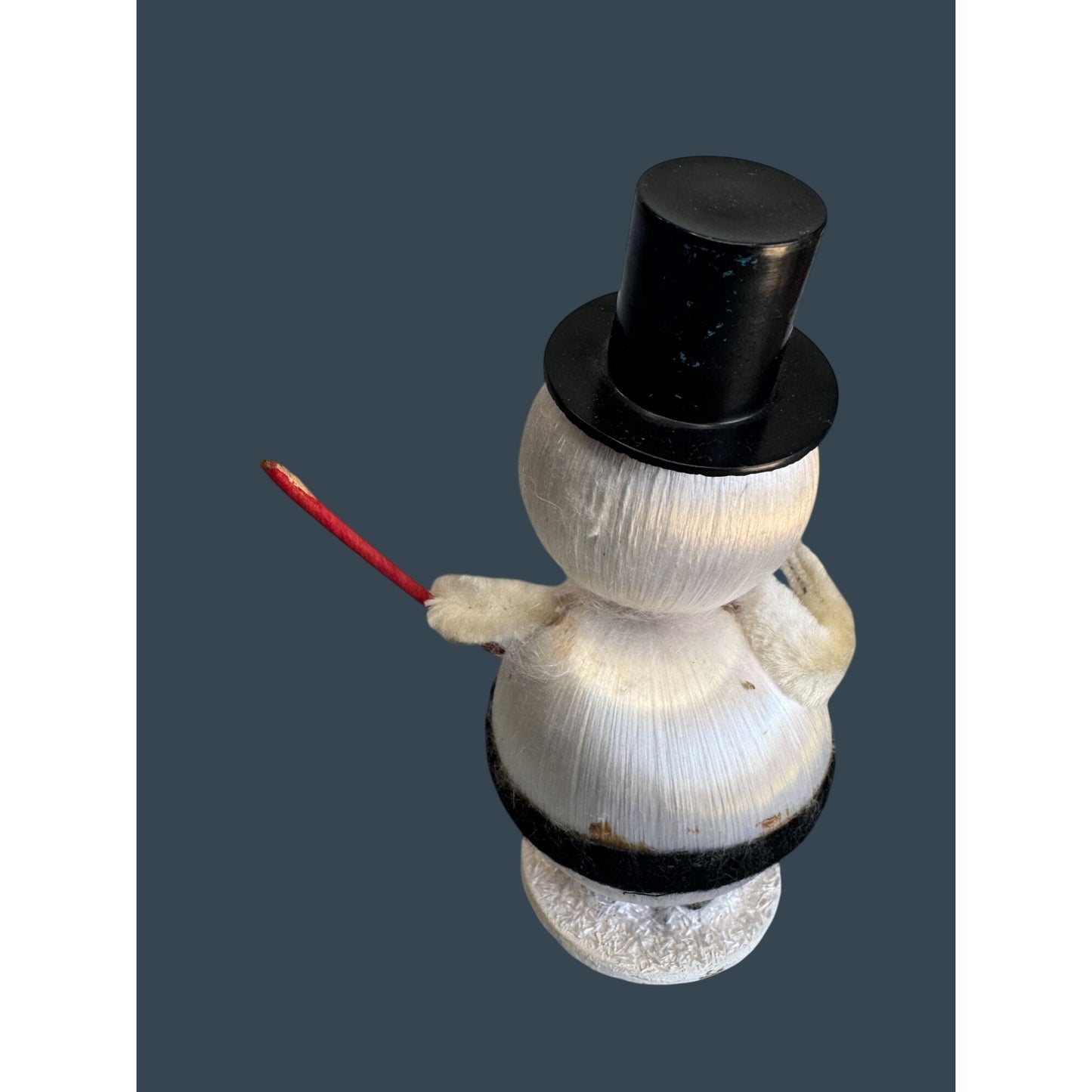 Vintage Japan Snowman Satin Body Felt Face Chenille Arms 39 Cent Sticker 6 1/2"