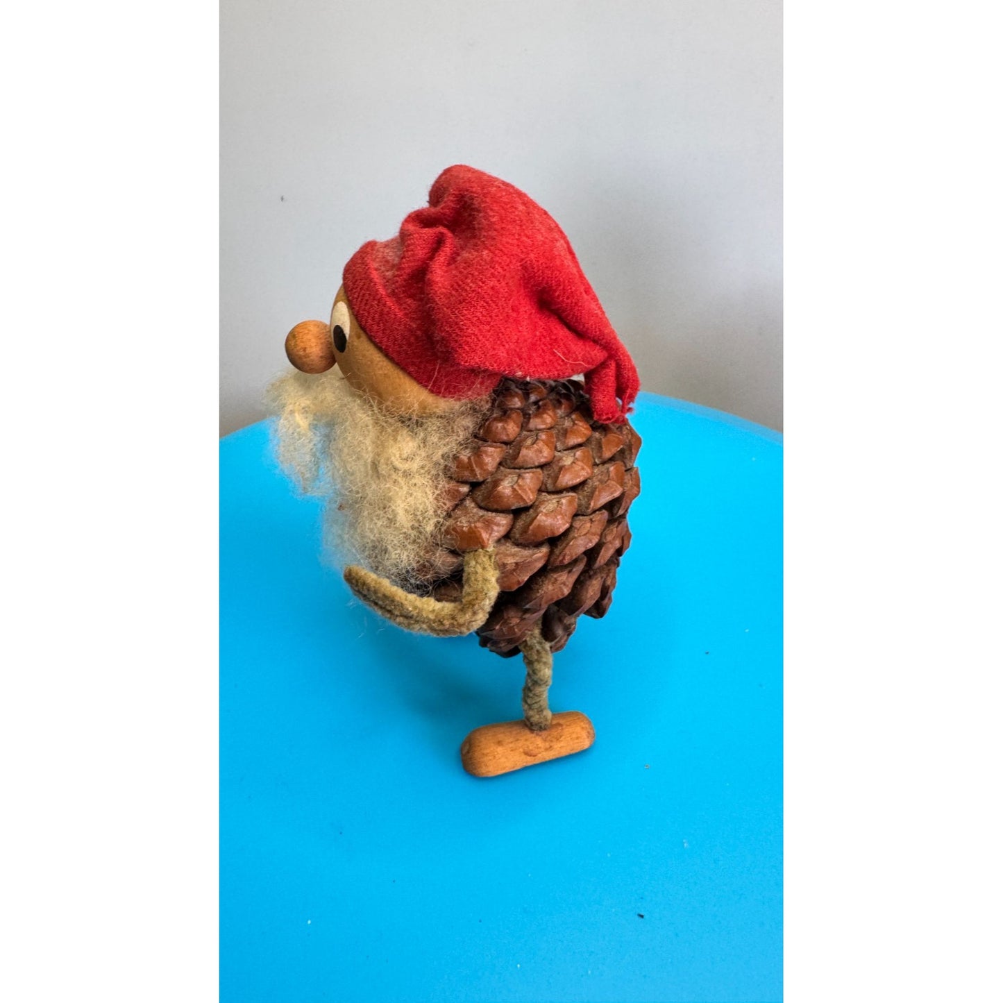 Vintage Swedish Pinecone Tomte Gnome Figure Spun Cotton Beard Sweden 405 Large 5