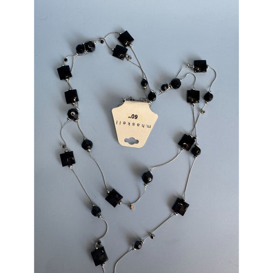 Miriam Haskell 60" Black Glass Bead Necklace With Original Tags Still Attached