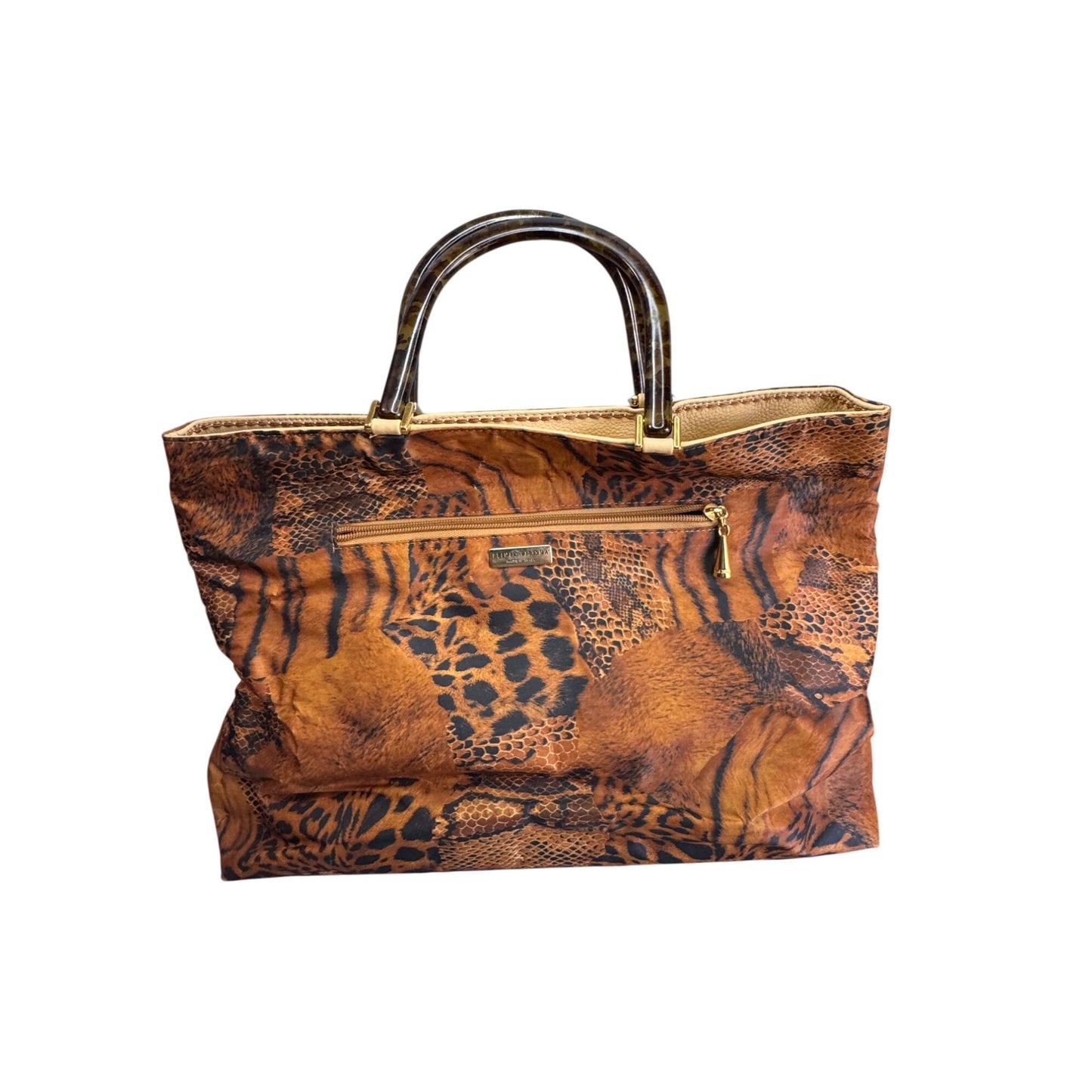 Plinio Visona Animal Print Tote Tortoiseshell Handles Leather Italy 16" XL Bag