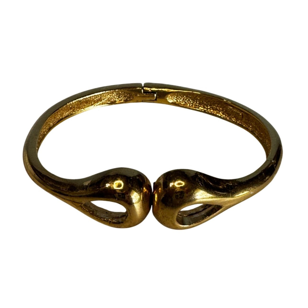 Vintage Vendome Swan Head Hinged Bracelet Gold Tone Metal 6 Inch
