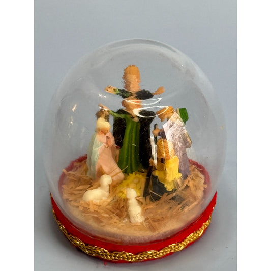 Vintage Nativity Scene Snow Globe With Red & Gold Base
