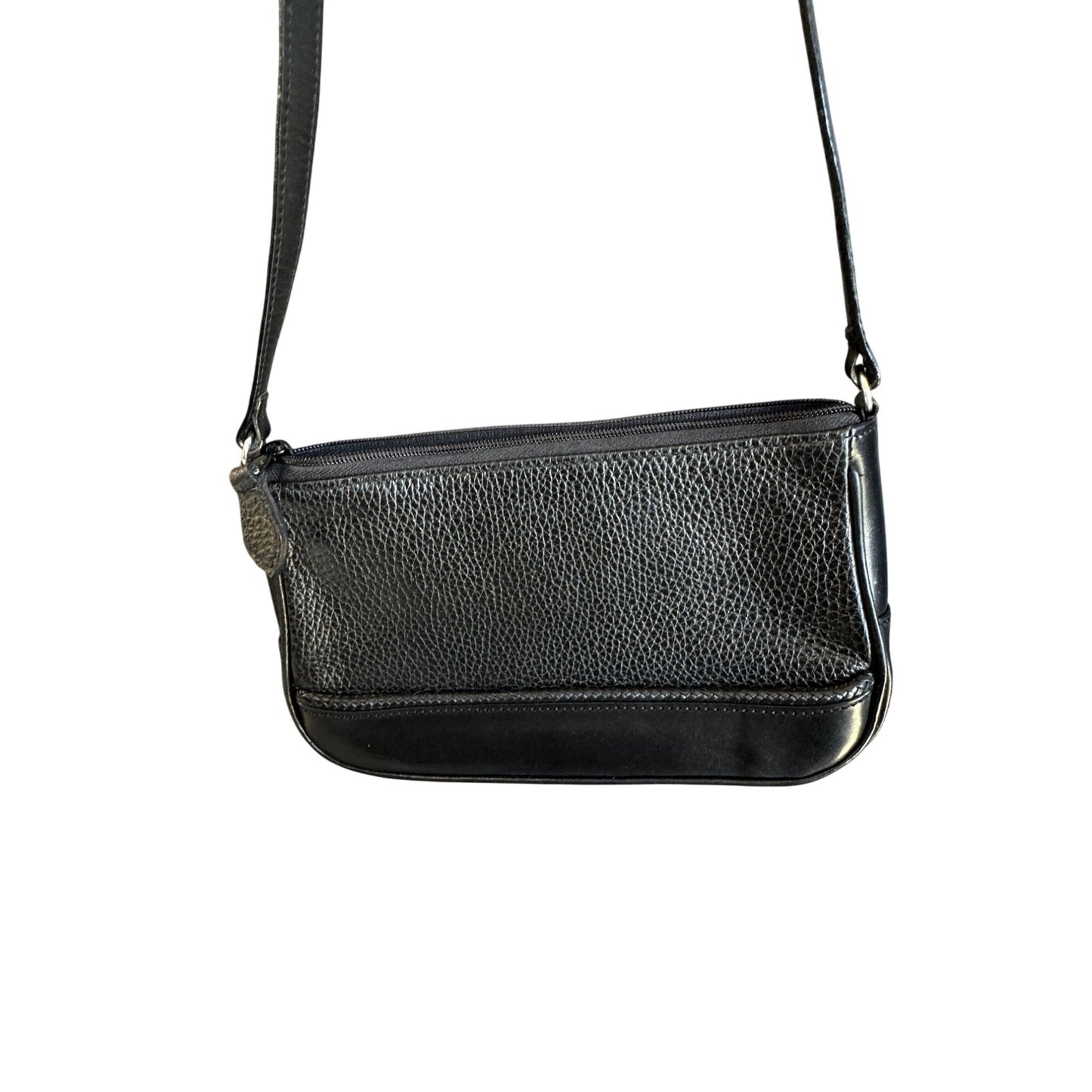 Brighton Black Leather Shoulder Bag 9" x 5" Turquoise Accent Medallion Croc Trim 9" Drop