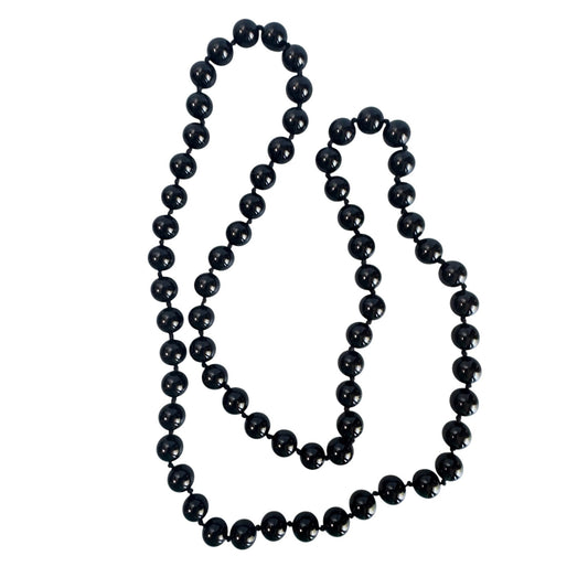 Handknotted Vintage Onyx Beaded Necklace Black 28" 84g
