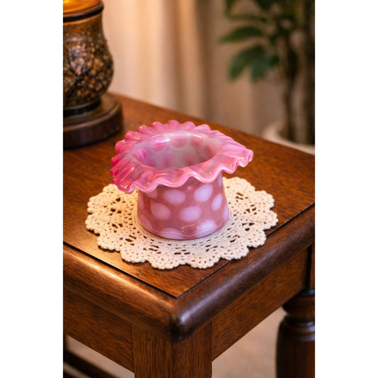 Fenton Toothpick Holder Cranberry Opalescent Glass Coin Dot Ruffled Design