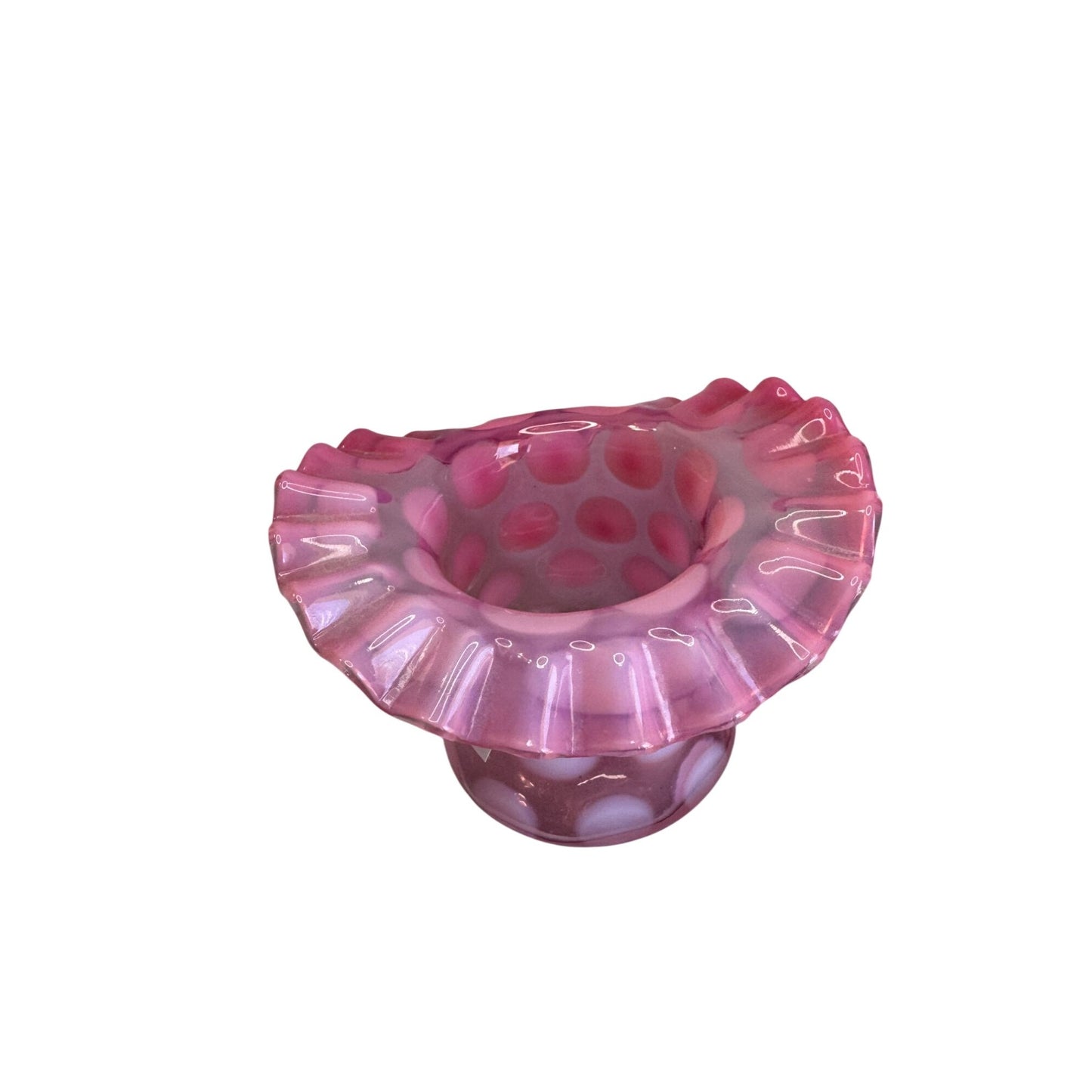 Fenton Toothpick Holder Cranberry Opalescent Glass Coin Dot Ruffled Design
