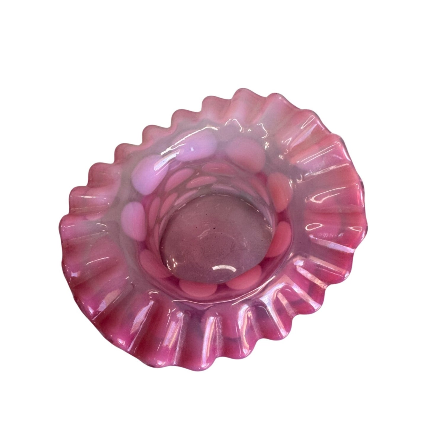 Fenton Toothpick Holder Cranberry Opalescent Glass Coin Dot Ruffled Design