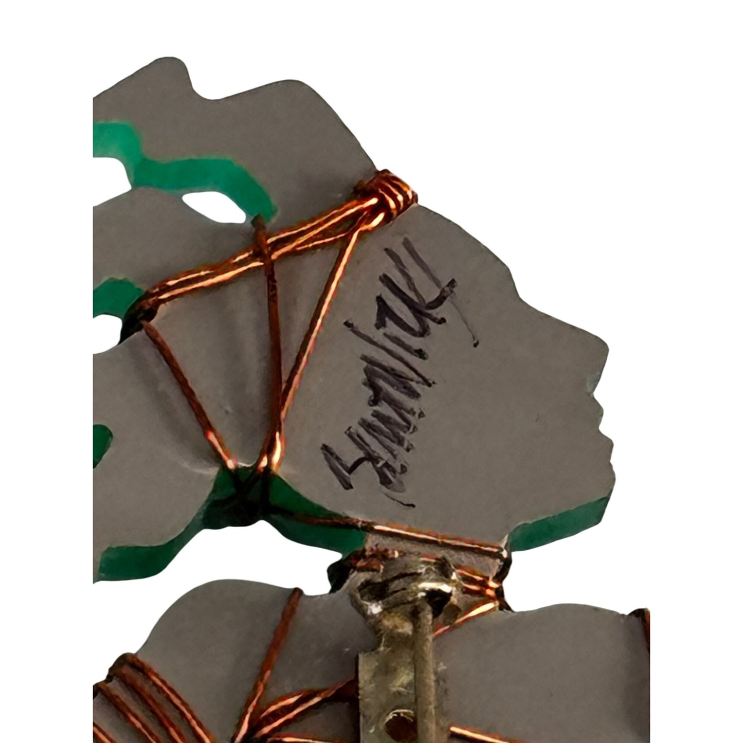 Bent Nicks Mermaid Brooch Signed Wire-Wrapped Beaded Black Lucite 4x2¾ Green