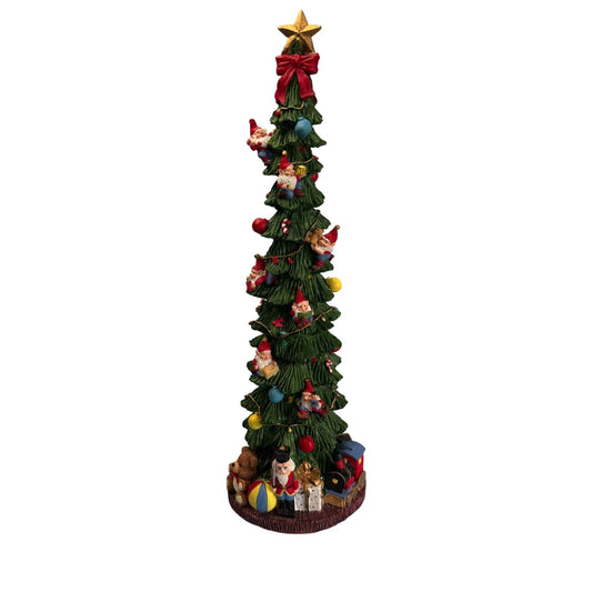Christmas Tree Figurine Lights and Music Elves and Toys  15.5" Tall Decoration