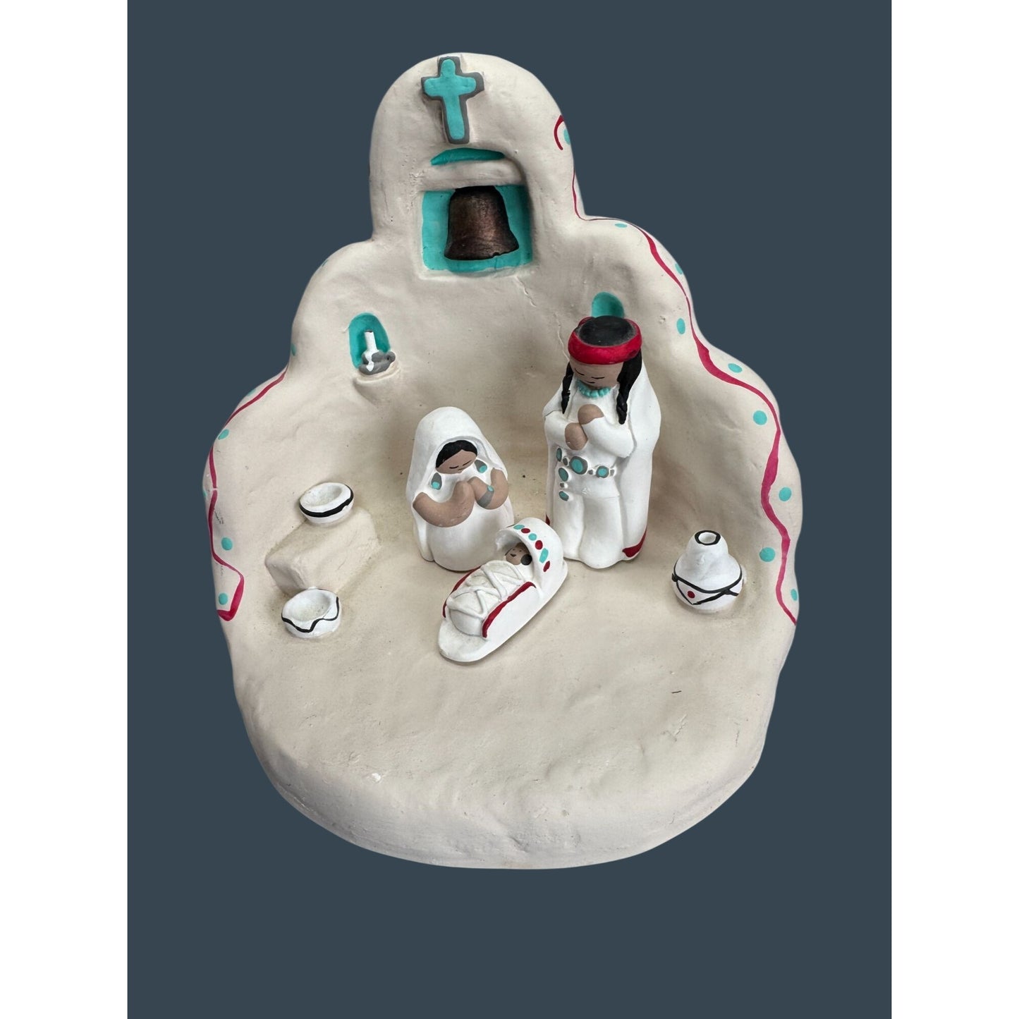 Cleo Teissedre Southwestern Pueblo Nativity Set Adobe Church 1990 Signed 5"